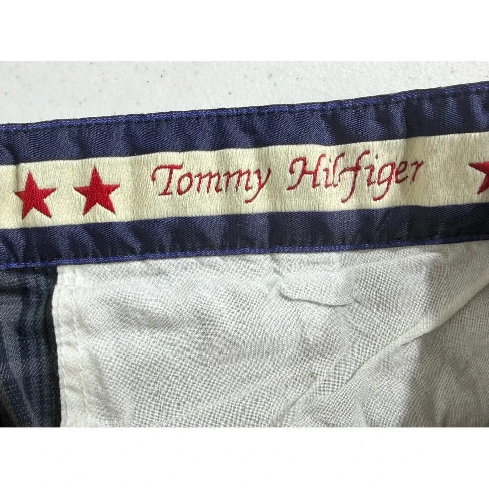 Tommy Hilfiger Plaid Pleated Trousers 38 (fits 36x32) Blue Gray Vintage Baggy‎